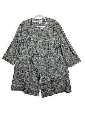 Cabi "The Times" Black White Knit Jacket W/ Hook Closures Womens L Boxy pockets